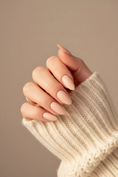 Glossy Nude Nails on Hand